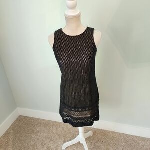 Ann Taylor Loft Womens Cotton Black Eyelet Dress With Nude Lining Size 2 Petite